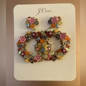 J Crew Colorful Crystal Floral Hoop Earrings